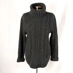 Duluth Trading Co. Grey Cable Knit Fisherman Turtleneck Sweater